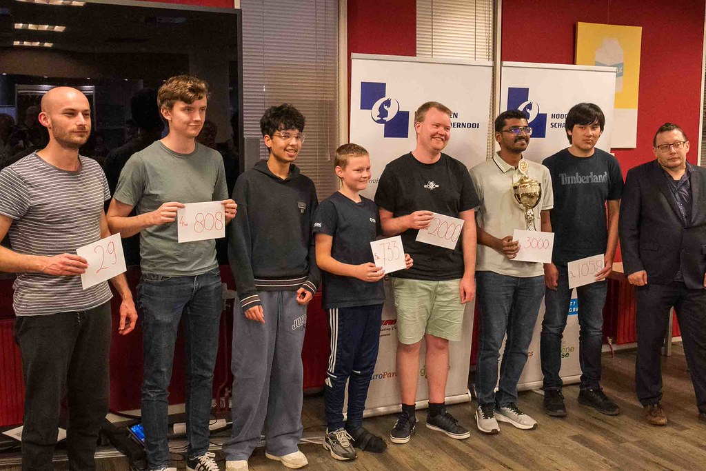 Prize winners of the Open at the 2026 Hoogeveen Chess Tournament, photo De Pion